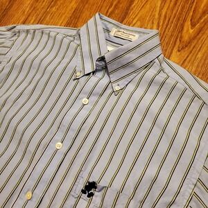 Vintage Mickey Mouse Shirt Men Small Blue Striped Walt Disney World Button Up